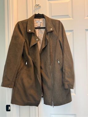 Olive Green Faux Suede Moto Coat
